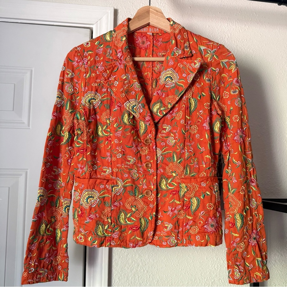 LIGHT‎ BLUE JOHNNY WAS Orange cotton embroidered button up long sleeve jacket